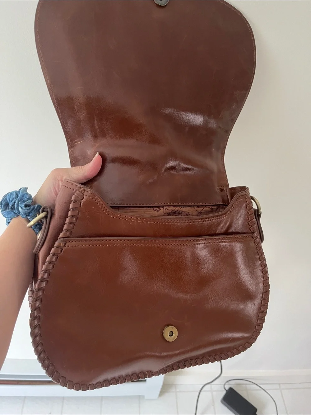 Patricia Nash Discovery Abruzzo Chainstitch Saddle Bag Cognac